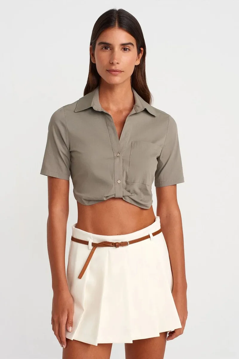 ديلفين DILVIN Women's Cropped Poplin Shirt