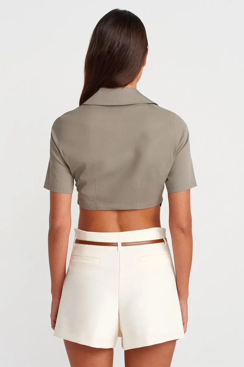 ديلفين DILVIN Women's Cropped Poplin Shirt