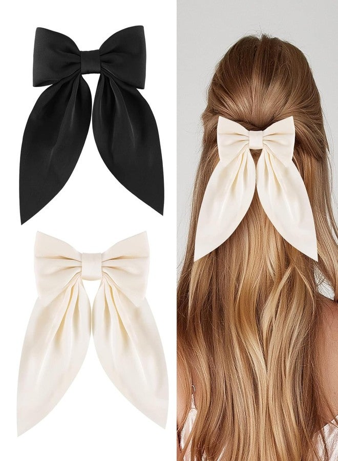 VORSET (2 Pcs) Satin Organza Bow Barrette Clips for Women, Large Metal French Clip, Soft Plain Colour Bowknot 90s Fashion Accessory (Multicolour) - Image 1