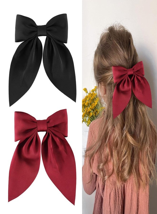 VORSET (2 Pcs) Satin Organza Bow Barrette Clips for Women, Large Metal French Clip, Soft Plain Colour Bowknot 90s Fashion Accessory (Multicolour) - Image 2
