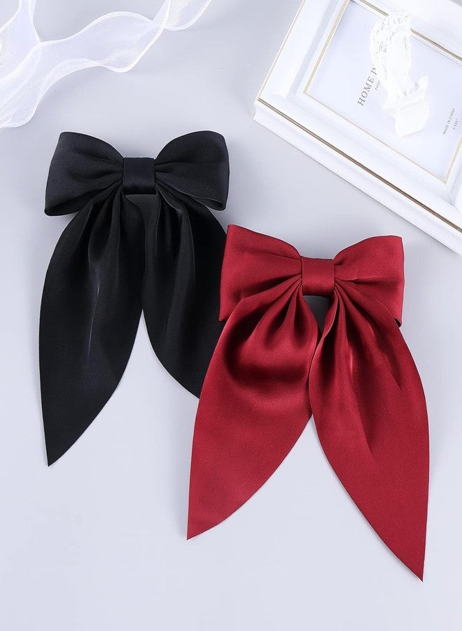 VORSET (2 Pcs) Satin Organza Bow Barrette Clips for Women, Large Metal French Clip, Soft Plain Colour Bowknot 90s Fashion Accessory (Multicolour) - Image 3