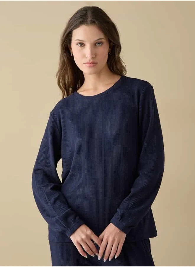 فاف Waffle Textured Long Sleeve T-shirt and Elastciated Pyjama Set
