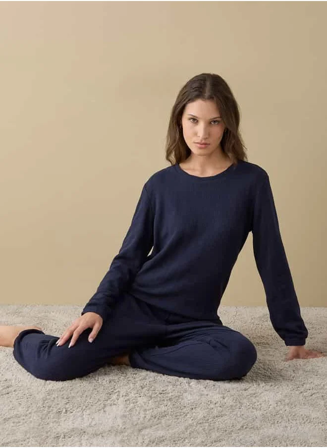 فاف Waffle Textured Long Sleeve T-shirt and Elastciated Pyjama Set