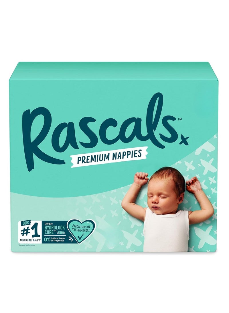 Rascals Premium Baby Diapers - Comfortable & Leak-Proof Diaper for Babies 3-5 kg - Soft & Gentle Diapers Size 1 - Jumbo Box (108 Count)