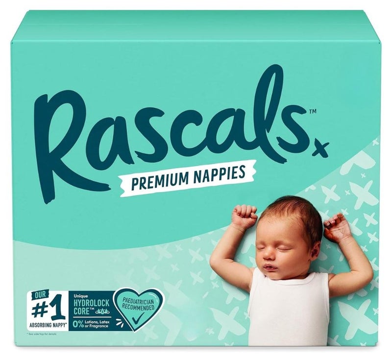 Rascals Premium Baby Diapers - Comfortable & Leak-Proof Diaper for Babies 3-5 kg - Soft & Gentle Diapers Size 1 - Jumbo Box (108 Count) - Image 1