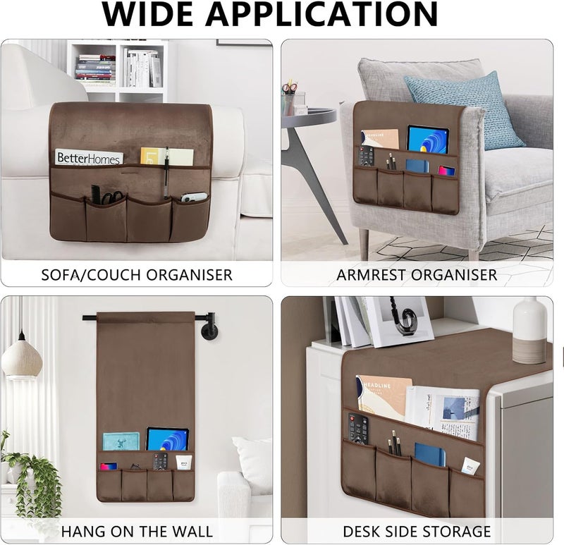 WETRBWEH Remote Control Holder for Armchair Caddy，Couch Caddy Organizer TV Remote Holder for Bed Storage 5 Pockets，Remote Caddy Bedside Organizer Bedside Table Organizer (Brown, 35''x18'') Bulk storage easy optimized build - Image 5