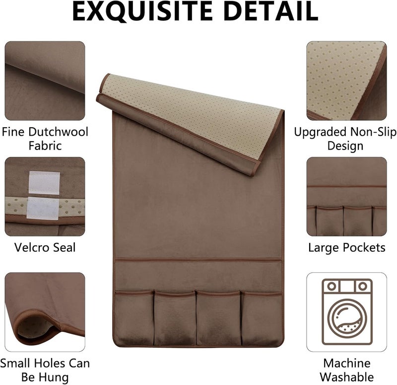 WETRBWEH Remote Control Holder for Armchair Caddy，Couch Caddy Organizer TV Remote Holder for Bed Storage 5 Pockets，Remote Caddy Bedside Organizer Bedside Table Organizer (Brown, 35''x18'') Bulk storage easy optimized build - Image 4