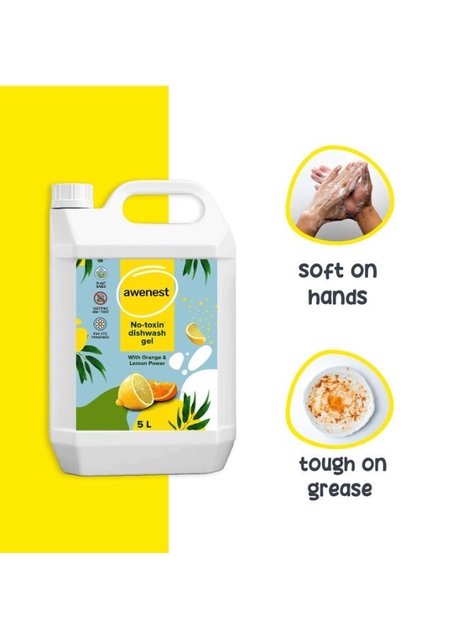 awenest Plant-Based Dishwash Gel Concentrate | No-Toxin, Chemical-Free Formula with Lemon & Orange | Removes Tough Grease | Safe for Baby & Pet Dishes | Natural Organic Dishwash Liquid | 5L - Image 4