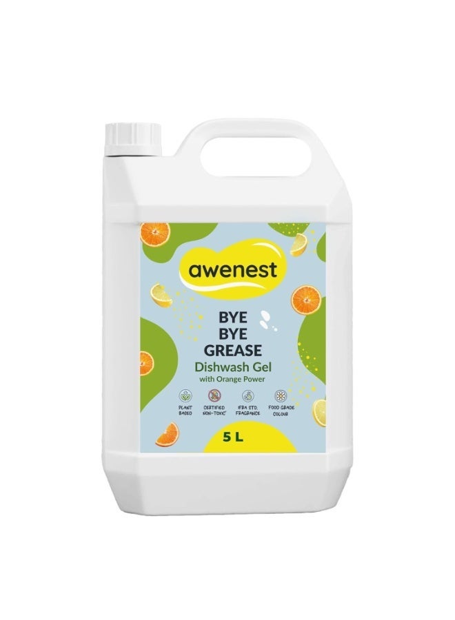 awenest Plant-Based Dishwash Gel Concentrate | No-Toxin, Chemical-Free Formula with Lemon & Orange | Removes Tough Grease | Safe for Baby & Pet Dishes | Natural Organic Dishwash Liquid | 5L - Image 3