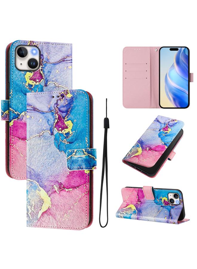 اس-توب جراب هاتف جلدي بنمط رسم فني ملون لهاتف iPhone 15 Plus - Image 1