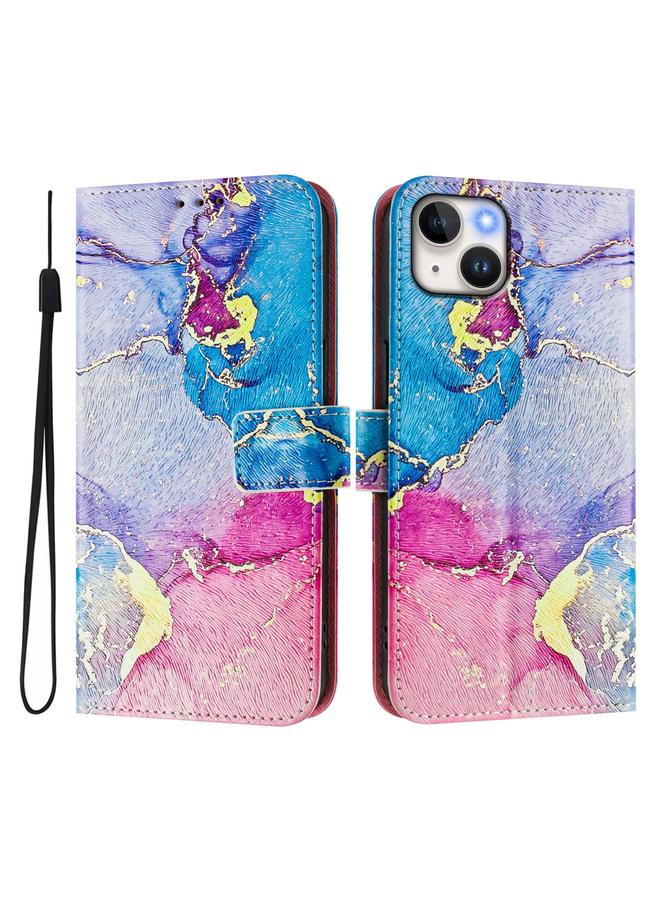 اس-توب جراب هاتف جلدي بنمط رسم فني ملون لهاتف iPhone 15 Plus - Image 2