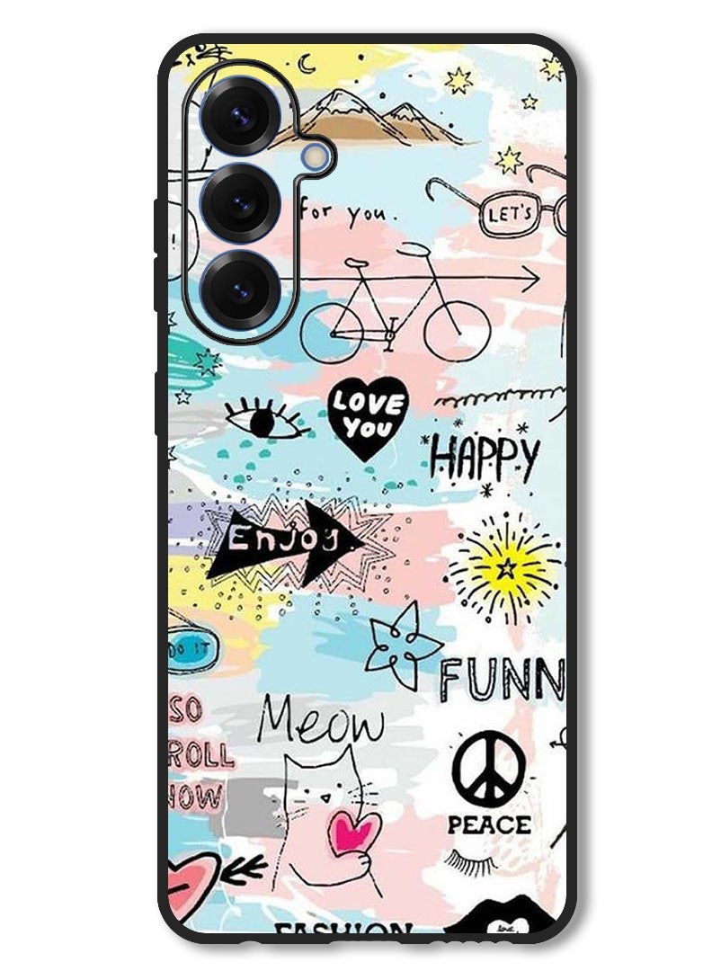 Theodor Case Compatible with Samsung Galaxy A56 Protection Shockproof Bumper Cover Doodle Art - Image 1