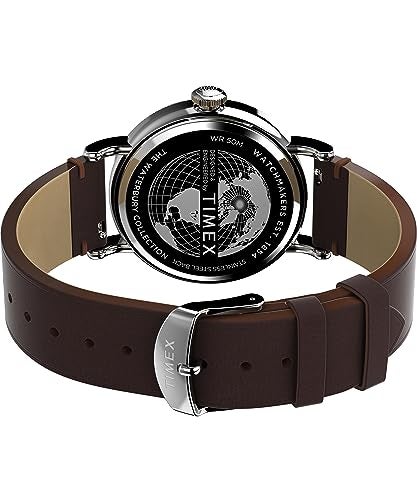 Timex Men's Waterbury Traditional 40mm Watch - Brown Strap Blue Dial Silver-Tone Case - Image 4