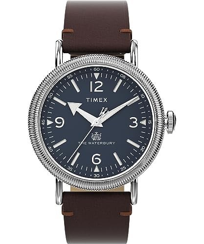 Timex Men's Waterbury Traditional 40mm Watch - Brown Strap Blue Dial Silver-Tone Case - Image 1