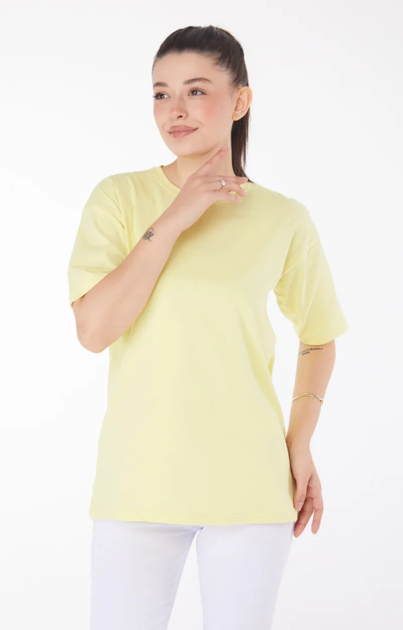 Tofisa Plain Crew Neck Women's Yellow T-Shirt - 25849