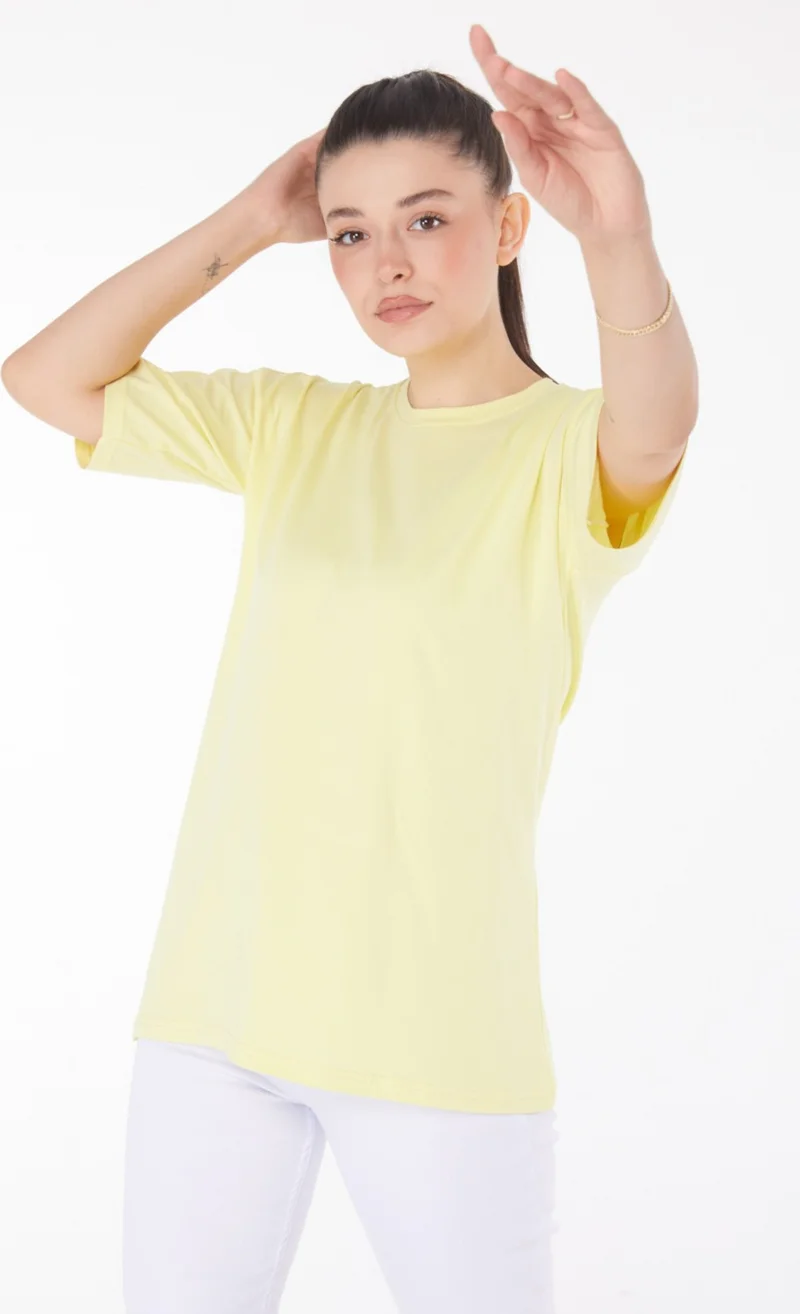 Tofisa Plain Crew Neck Women's Yellow T-Shirt - 25849