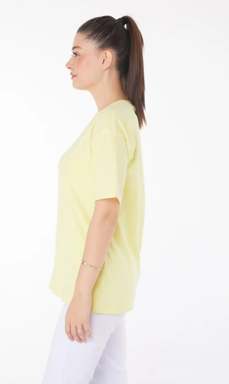 Tofisa Plain Crew Neck Women's Yellow T-Shirt - 25849