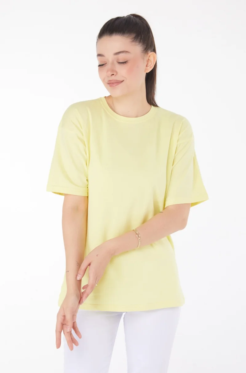 Tofisa Plain Crew Neck Women's Yellow T-Shirt - 25849