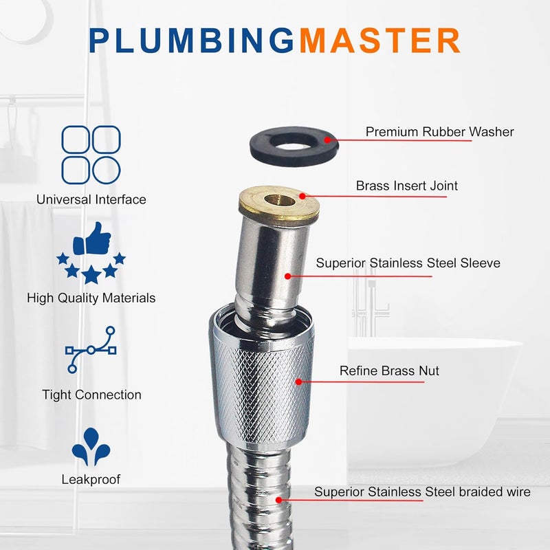 PLUMBINGMASTER Shower Hose 60 Inches Stainless Steel Handheld Shower Head Hose Replacement with Brass Nut Long Fexible Shower Hose Extension - Image 2