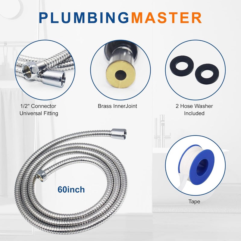 PLUMBINGMASTER Shower Hose 60 Inches Stainless Steel Handheld Shower Head Hose Replacement with Brass Nut Long Fexible Shower Hose Extension - Image 4