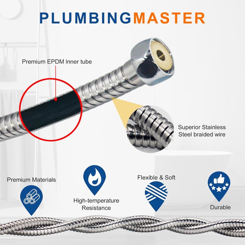 PLUMBINGMASTER Shower Hose 60 Inches Stainless Steel Handheld Shower Head Hose Replacement with Brass Nut Long Fexible Shower Hose Extension - Image 5