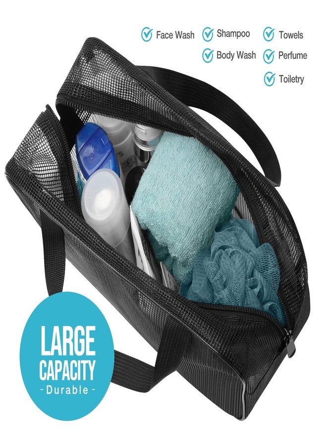 Gocvo Mesh Shower Caddy Mash Shower Bag Black Portable Mesh Accessories Organizer Tote for Gym College Dorm Room (Black-Large) - Image 4