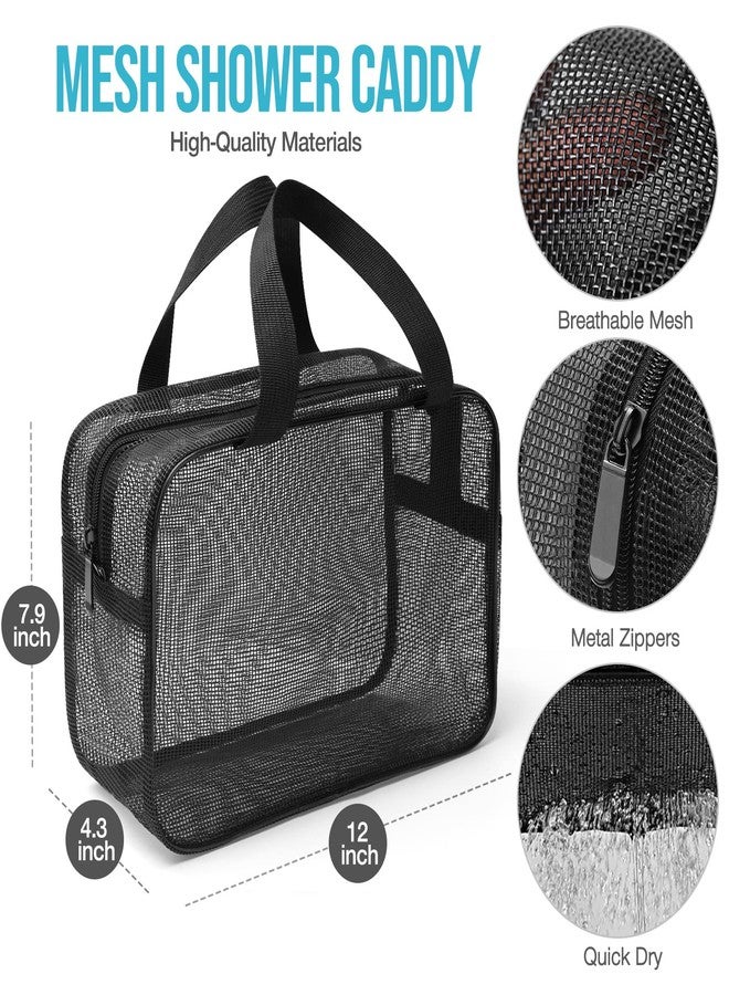 Gocvo Mesh Shower Caddy Mash Shower Bag Black Portable Mesh Accessories Organizer Tote for Gym College Dorm Room (Black-Large) - Image 3