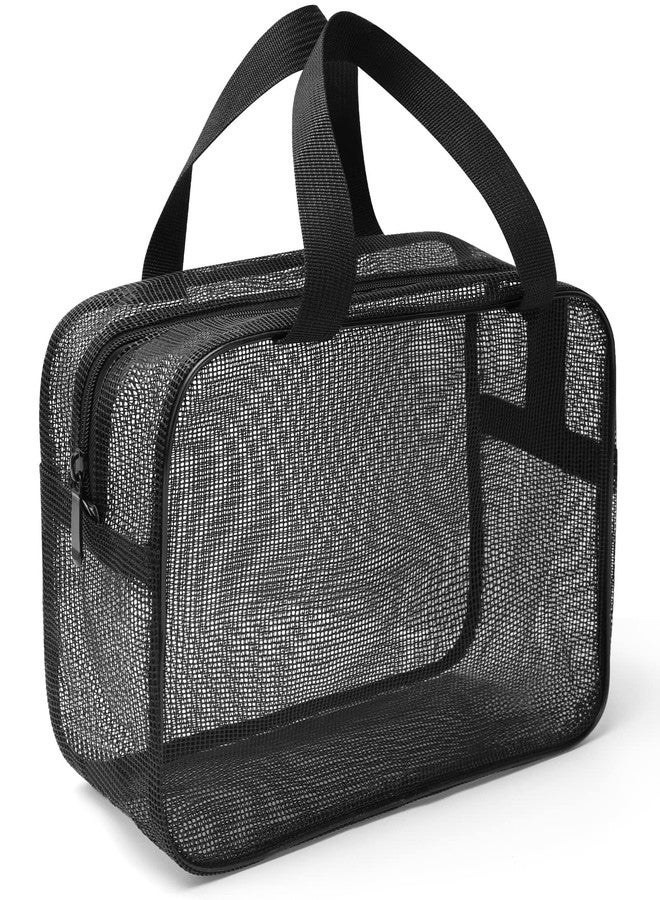 Gocvo Mesh Shower Caddy Mash Shower Bag Black Portable Mesh Accessories Organizer Tote for Gym College Dorm Room (Black-Large) - Image 1