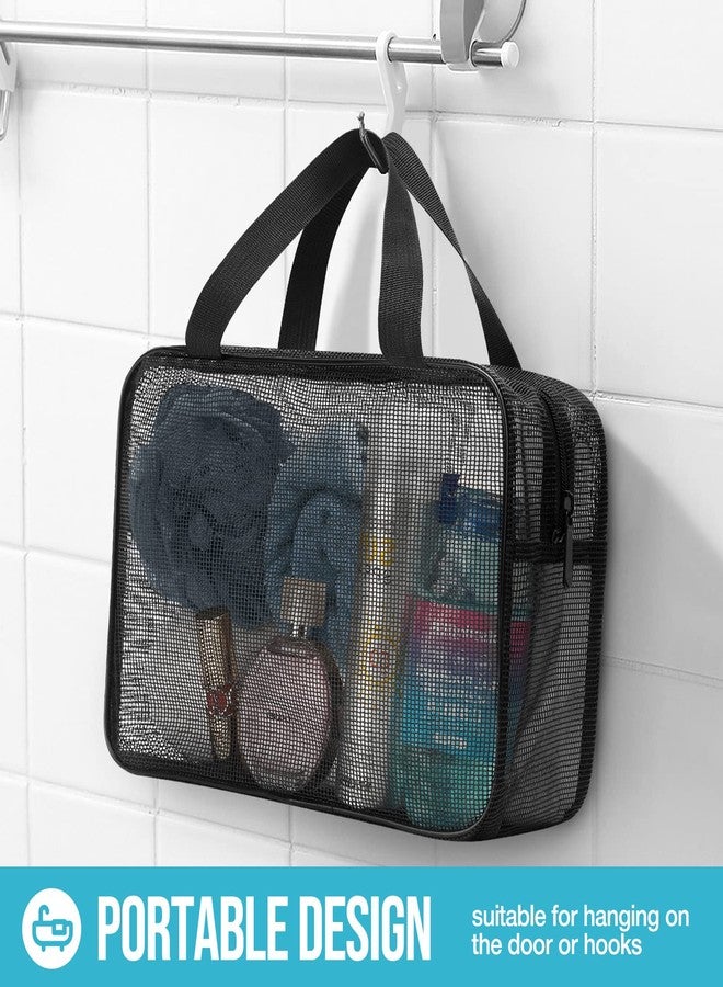 Gocvo Mesh Shower Caddy Mash Shower Bag Black Portable Mesh Accessories Organizer Tote for Gym College Dorm Room (Black-Large) - Image 5