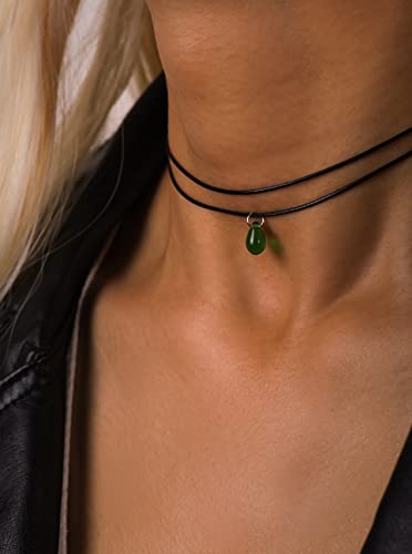 Sacina Hippie Goth Dainty Double Layered Black Choker Necklace, Teardrop Glass Necklace, Halloween Christmas Jewelry Gift for Women - Image 4