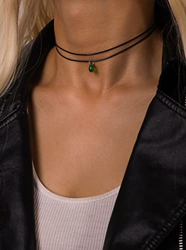 Sacina Hippie Goth Dainty Double Layered Black Choker Necklace, Teardrop Glass Necklace, Halloween Christmas Jewelry Gift for Women - Image 3