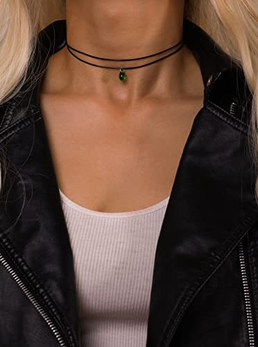 Sacina Hippie Goth Dainty Double Layered Black Choker Necklace, Teardrop Glass Necklace, Halloween Christmas Jewelry Gift for Women - Image 2