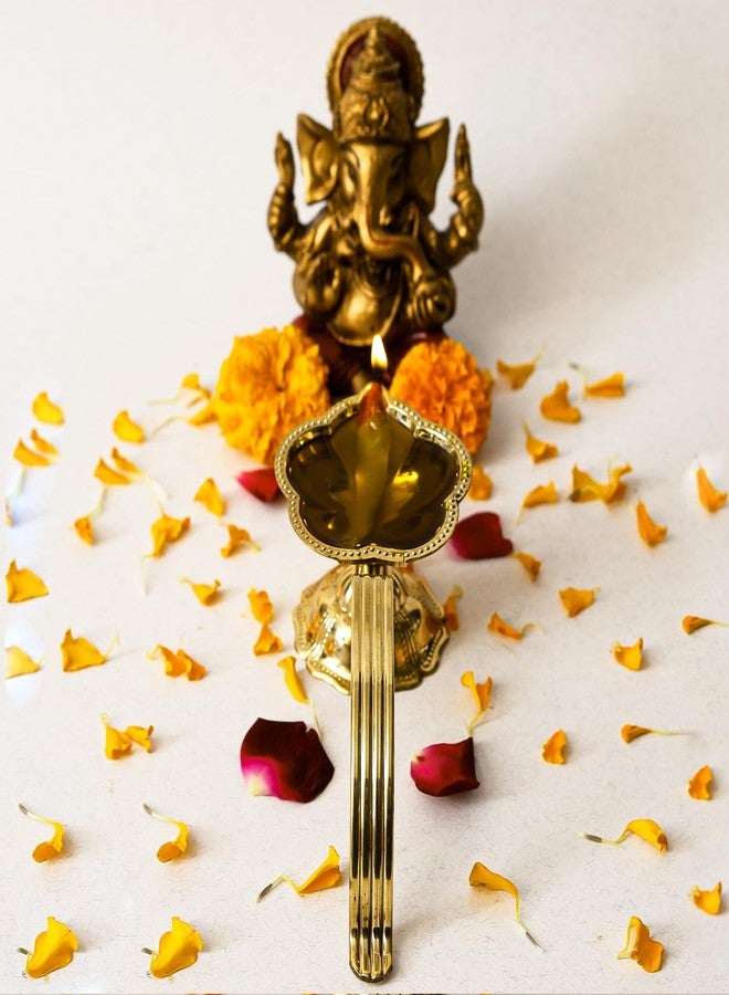 Klassic Brass Aarti Diya with Long Handle | 5.5 Inch Length & 1.5 Inch Height | Traditional Deepak for Mandir, Diwali, Navratri & Home Temple Decor | Pack of 1 - Image 2