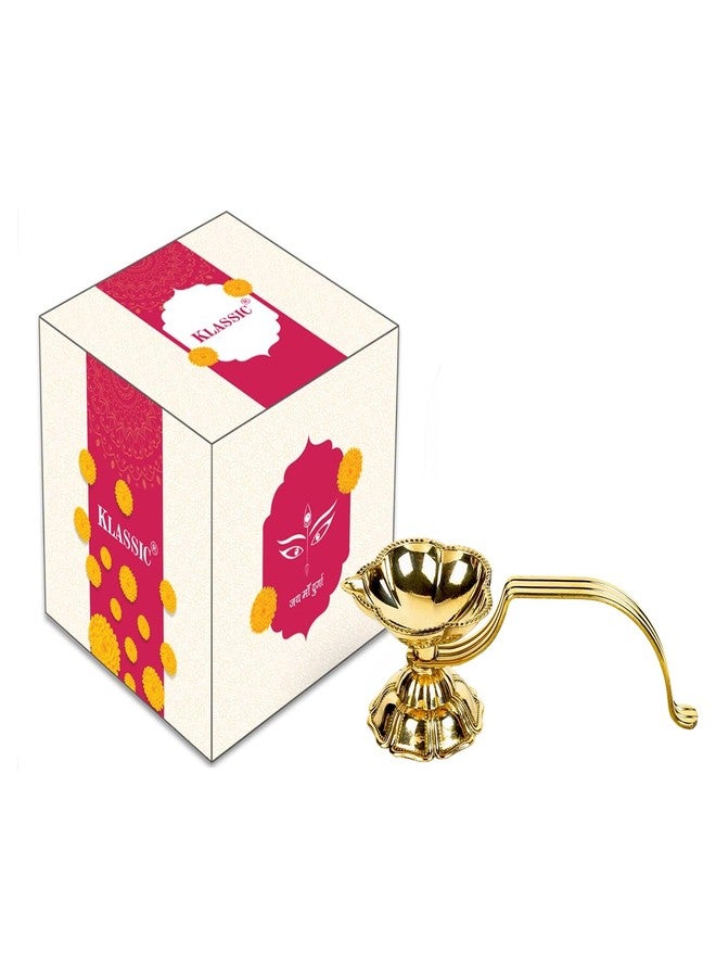 Klassic Brass Aarti Diya with Long Handle | 5.5 Inch Length & 1.5 Inch Height | Traditional Deepak for Mandir, Diwali, Navratri & Home Temple Decor | Pack of 1 - Image 3