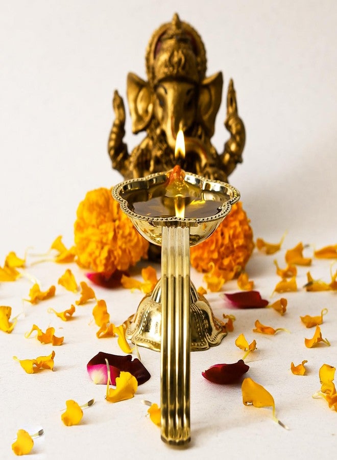 Klassic Brass Aarti Diya with Long Handle | 5.5 Inch Length & 1.5 Inch Height | Traditional Deepak for Mandir, Diwali, Navratri & Home Temple Decor | Pack of 1 - Image 1