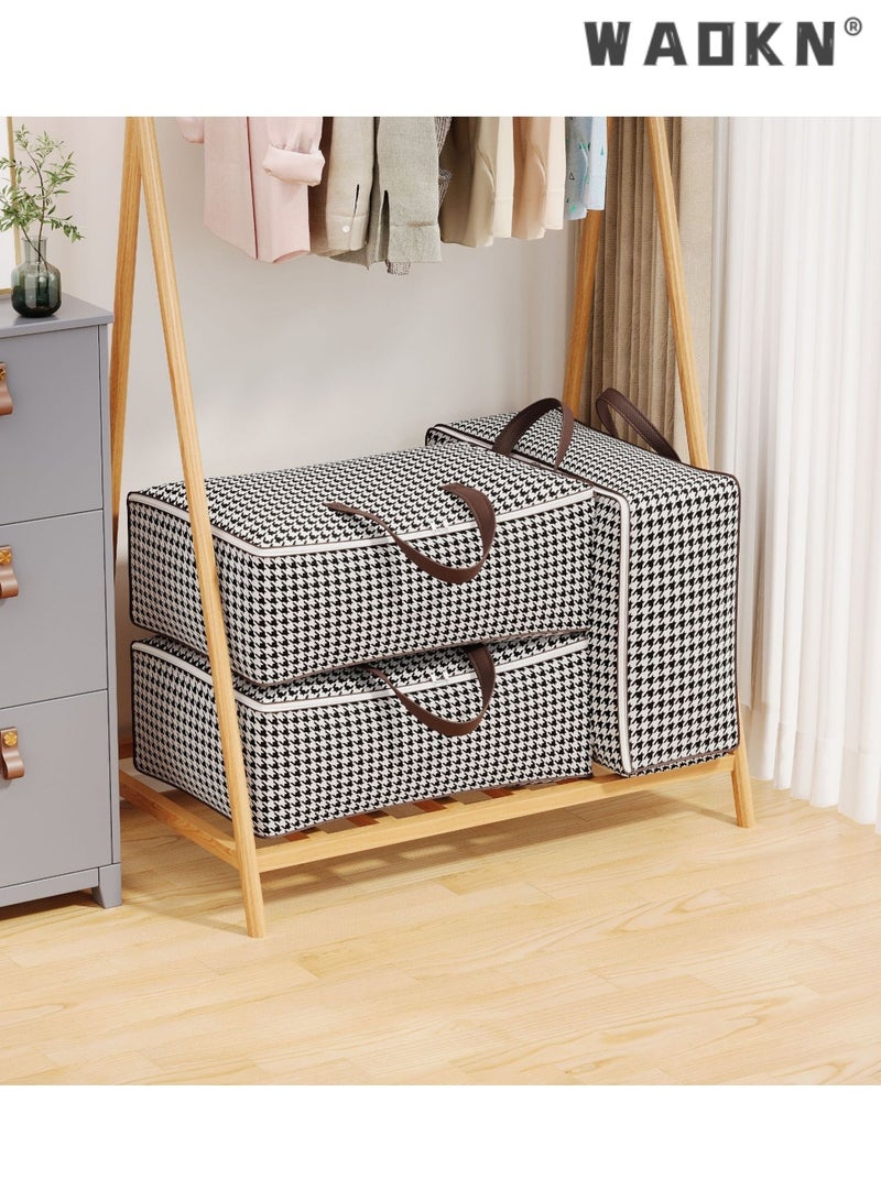 WAOKN 4 pcs  Comforter Quilt Storage Bags Extra Large Storage Bags Zippered Bag With Carry Handles， Clothes Storage Bag Houndstooth Pattern Printed Folding Organizer Bag For Clothes Pillows Blankets Bedding Watercolors storage bags 85*30*60cm(150l) - Image 5