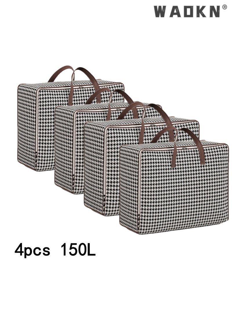 WAOKN 4 pcs  Comforter Quilt Storage Bags Extra Large Storage Bags Zippered Bag With Carry Handles， Clothes Storage Bag Houndstooth Pattern Printed Folding Organizer Bag For Clothes Pillows Blankets Bedding Watercolors storage bags 85*30*60cm(150l) - Image 2