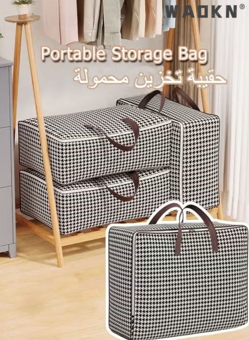 WAOKN 4 pcs  Comforter Quilt Storage Bags Extra Large Storage Bags Zippered Bag With Carry Handles， Clothes Storage Bag Houndstooth Pattern Printed Folding Organizer Bag For Clothes Pillows Blankets Bedding Watercolors storage bags 85*30*60cm(150l) - Image 1