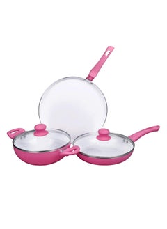 SAVVY SAVVY Ceramic Aluminum Non-Stick Kitchen Cookware Set (Pink) 