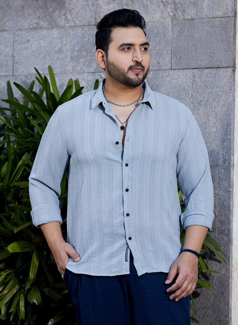 Instafab Plus Instafab Plus Men's Cloud Grey Trough-Tactile Shirt For Casual Wear | Spread Collar | Long Cuffed Sleeves | Button Closure | Plus Size Shirt Crafted With Comfort Fit For Everyday Wear
