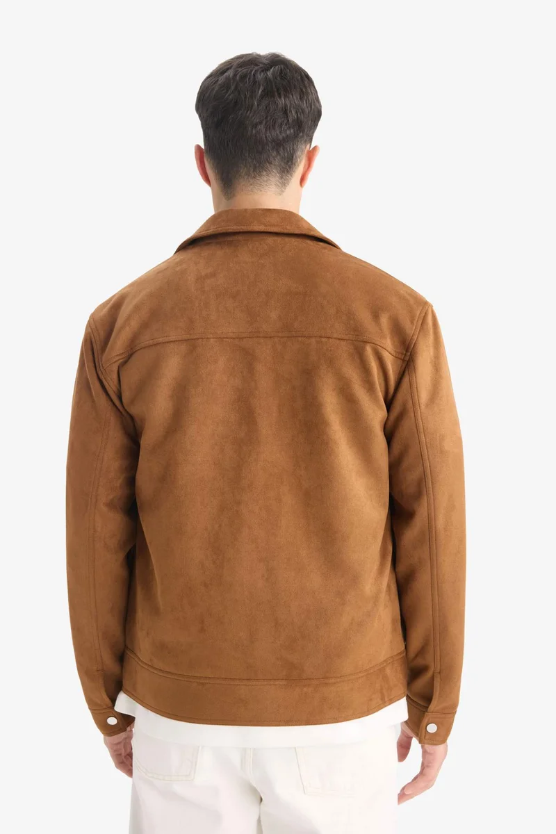 Defacto  Slim Fit Polo Collar Lined Seasonal Suede Jacket for Men | Best Price UAE