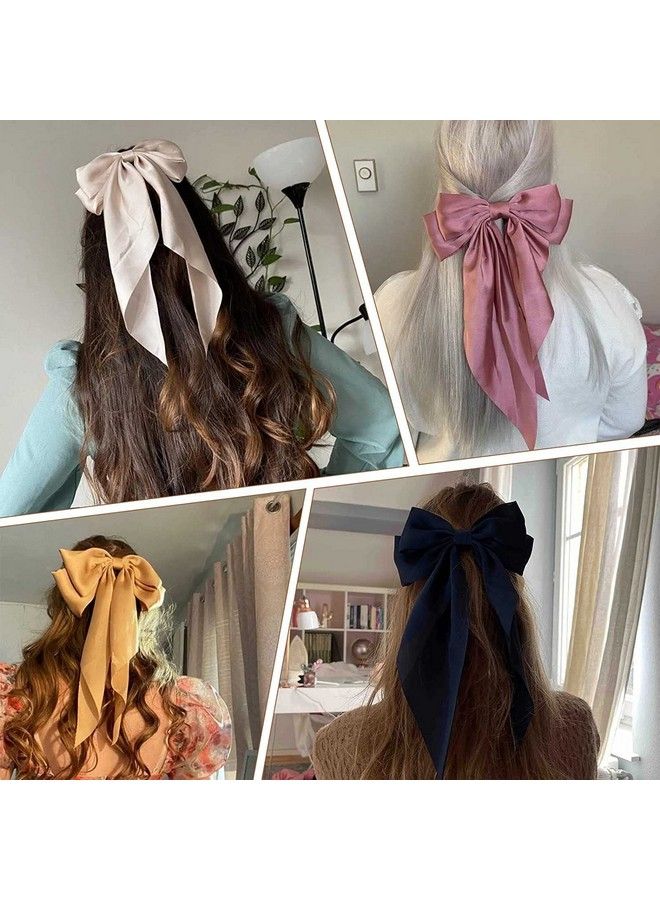 Ash & Roh Big Satin Layered Hair Bows For Women Girls 8 Inch Barrette Hair Clip Long Black Ribbon Bows French Style Hair Accessories (Pink) - Image 4