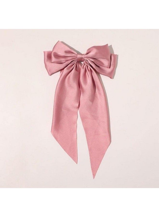 Ash & Roh Big Satin Layered Hair Bows For Women Girls 8 Inch Barrette Hair Clip Long Black Ribbon Bows French Style Hair Accessories (Pink) - Image 2