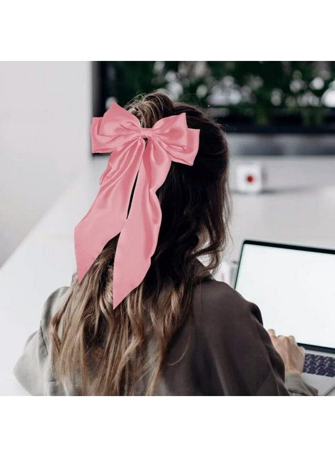 Ash & Roh Big Satin Layered Hair Bows For Women Girls 8 Inch Barrette Hair Clip Long Black Ribbon Bows French Style Hair Accessories (Pink) - Image 5