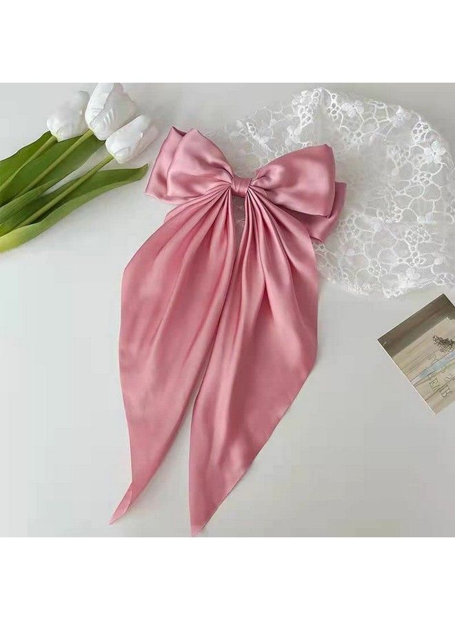 Ash & Roh Big Satin Layered Hair Bows For Women Girls 8 Inch Barrette Hair Clip Long Black Ribbon Bows French Style Hair Accessories (Pink) - Image 3