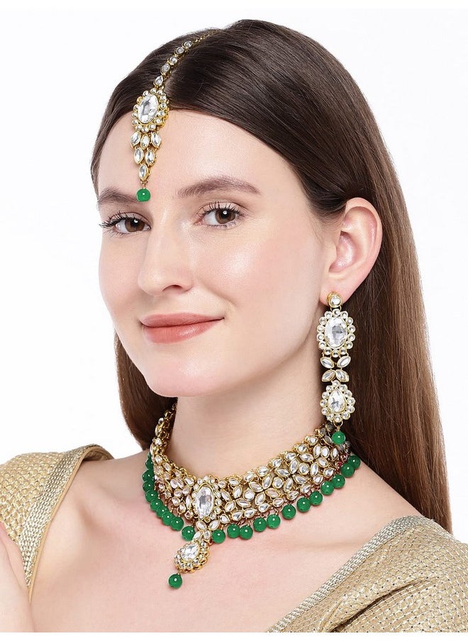 Aheli - Indian Wedding Wear Beaded Faux Kundan Pearl Necklace Set With Maang Tikka Ethnic Fashion Jewelry For Women - Image 1
