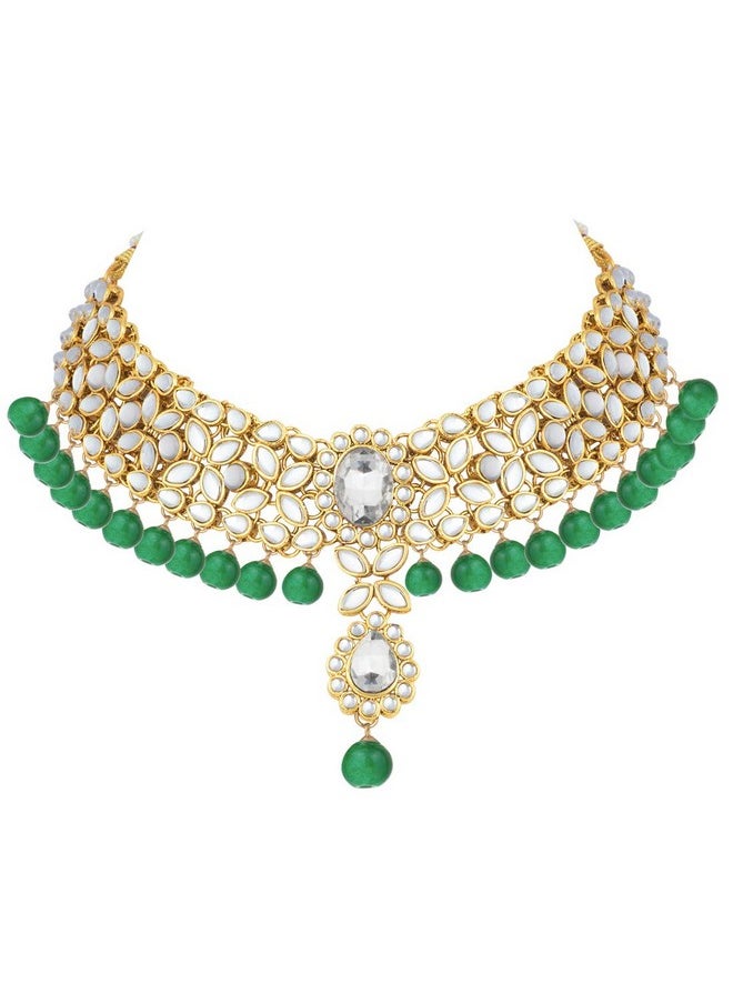 Aheli - Indian Wedding Wear Beaded Faux Kundan Pearl Necklace Set With Maang Tikka Ethnic Fashion Jewelry For Women - Image 1