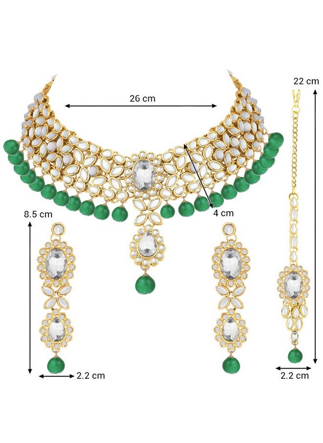 Aheli - Indian Wedding Wear Beaded Faux Kundan Pearl Necklace Set With Maang Tikka Ethnic Fashion Jewelry For Women - Image 1