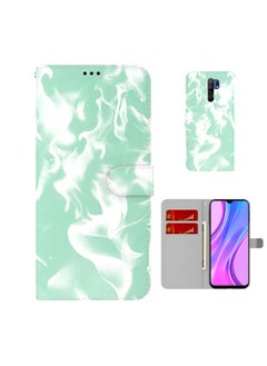 HuHa Case Cover For  Xiaomi Redmi 9 / 9 Prime / Poco M2 Cloud Fog Pattern Horizontal Flip Leather Case with Holder & Card Slot & Wallet Mint Green 