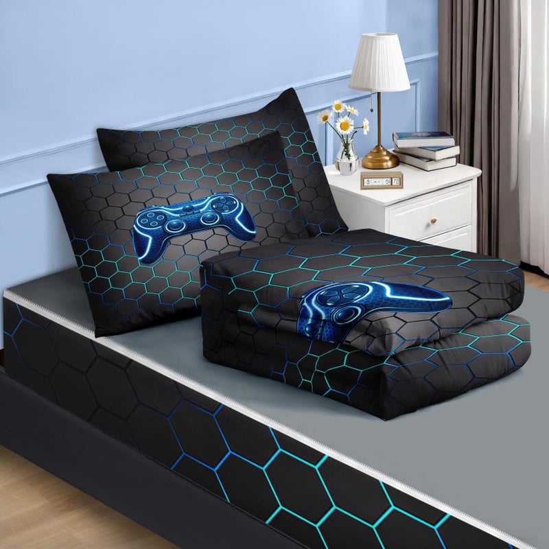 Nesker Twin Zipper Bedding, Gaming Gamepad Zipper Bedding Sets for Boys, 3pcs All in on one, Black Gamer Video Games Kids Comforter Set with Fitted Sheet and 2 Pillowcases - Image 2